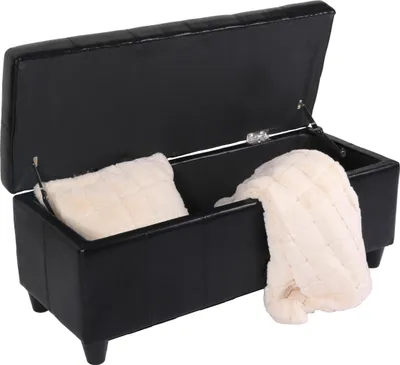 Produktbild von Aufbewahrungs-Truhe Sitzbank Kriens, Leder + Kunstleder, 112x45x45cm MVG-  schwarz