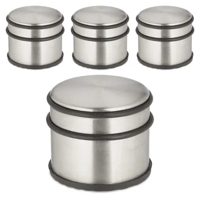 Produktbild von Relaxdays Türstopper Edelstahl, 4er Set, HxD: 7,5 x 9 cm, hoch & schwer, rutschfest, Türzuschlagbremse, silber/schwarz