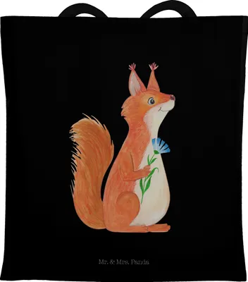 Produktbild von Mr. & Mrs. Panda Schultasche Eichhörnchen Blume - Schwarz - Geschenk, Tragetasche, Spruch Positiv, Motivation Sprüche, Tote Bag, Tasche, glücklich, Laptoptasche, Lustige