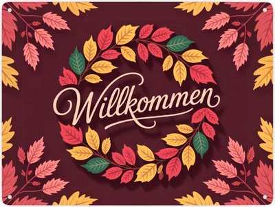 Produktbild von Willkommen Herbstlaub Kranz Metallschild XXL in 28x38 cm