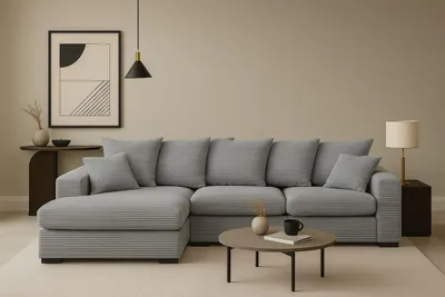 Zdjęcie produktu dla Sofa w kształcie L GABON narożnik z funkcją spania tkanina Zoom szary lewy