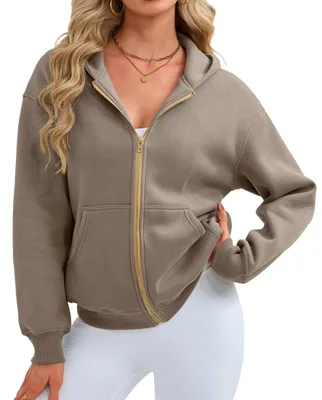 Imagen del producto de Omgoods - Chaqueta deportiva para mujer con capucha y cremallera - Chaqueta cálida para otoño e invierno