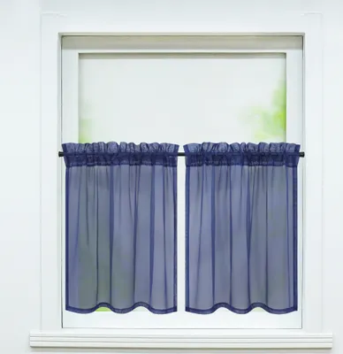 Produktbild von Joyswahl 2er Set Scheibengardine, Voile Bistrogardine mit Tunnelzug Küchengardinen, Uni transparent, Dunkelblau BxH 76x61cm