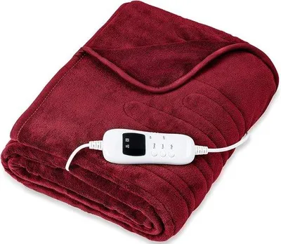Immagine prodotto di Unyqoos® Coperta elettrica (tappetino riscaldante) 160 x 120 cm, in pile bordeaux,  SÜD GS, 9 livelli di riscaldamento, timer e spegnimento automatico, lavabile fino a 40°C, display digitale