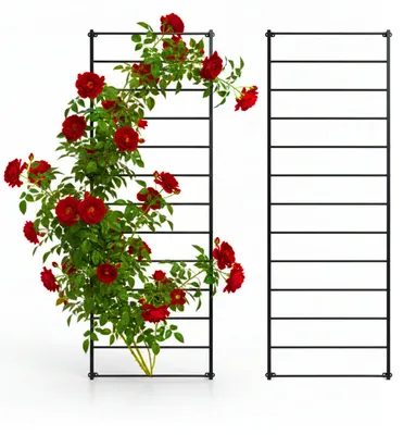 Zdjęcie produktu dla Relaxdays – zestaw 2 sztuk krat ściennych, wymiary: wys. x szer.: 210 x 76 cm, podpora dla pnączy, mocowanie ścienne, stal, kolor czarny