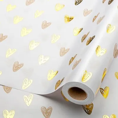 Produktbild von Wikadlik Luxuri?ses Geschenkpapier-Rolle mit Herz-Goldfolienmuster fš¹r Valentinstag, Hochzeit, Geburtstag, Weihnachten, Urlaub - 43 cm x 10 m