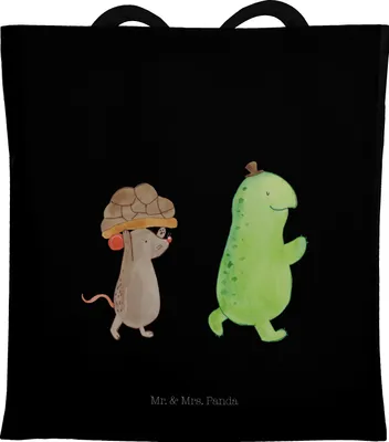 Produktbild von Mr. & Mrs. Panda Tote Bag Schildkröte Maus - Schwarz - Geschenk, Freunde, Jutebeutel, Shopping Tasche, Unitasche, Schultasche, Spazieren, Fröhlich, Hilfe