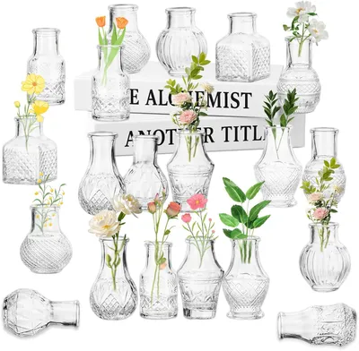 Produktbild von Kleine Glasvasen Set 20 Stück Kleine Vasen für Tischdeko Mini Vasen Tischvase Vintage Deko Transparente Blumenvase Klein Glasvase für Hochzeitsdekorationen und Wohnzimmer Deko