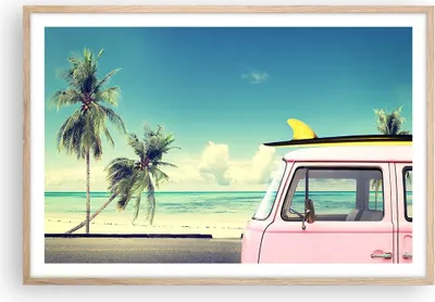 Produktbild von Gerahmtes Poster - Rahmen in heller Eiche - Auto Surfbrett Strand Ozean - 91,5x61 cm - Wand Bild - Wanddeko - Wandbilder - Wandposter - Bilderrahmen - Bilder - Kunstdruck - Wandbild - P2NAA91x61-2835