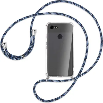 Produktbild von Handykette Backcover-Schutzhülle mit Band (Metall silberfarben) für Google Pixel 3 - Blautöne