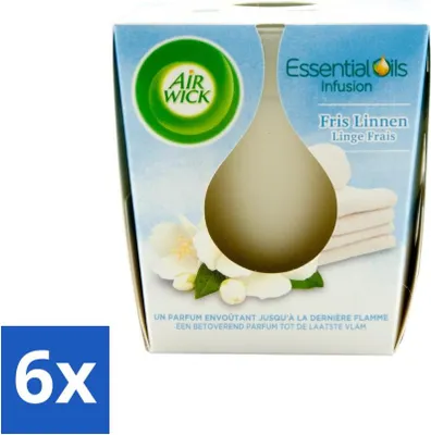Produktbild von Air Wick – Duftkerze – Frische Wäsche mit ätherischen Ölen – 105 g - Vorteilspack - 6 Stücke