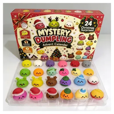 Produktbild von Squishy Adventskalender 2026 aus TPR, Dumpling Weihnachtskalender für 24 Tage, 28 x 16 x 3 cm, kompakt 400 g, festlich