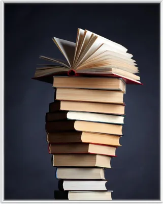 Produktbild von Wallario Wandbild Bücherstapel, Größe: 40,30 x 50,30 cm, Poster mit weißem Aluminiumrahmen