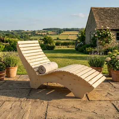 Produktbild von Holzliege Wellenliege Waldsofa Relaxliege Gartenliege "Ruhe-Vroni" (Fichte) Breite 70cm Himmelsliege Himmelsliege