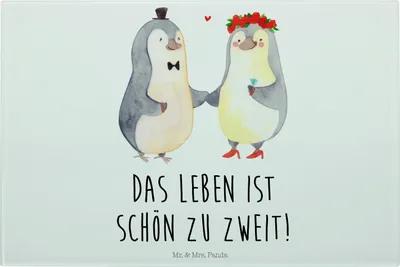 Produktbild von Mr. & Mrs. Panda Schneidebrett Pinguin Heirat - Weiß - Geschenk, Freundin, Glas Schneideplatte, Just Married, Hochzeit, Mann, Verheiratet, Paar, Servierplatte, Frau