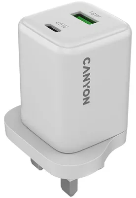 Obrázok produktu pre Canyon Sieťová nabíjačka Cu45Ac, GaN, 45W, 1xPD, 1xQC, biela