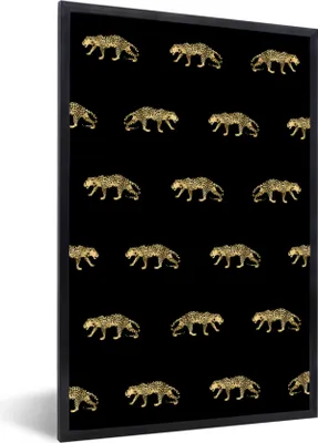 Produktbild von MuchoWow® MuchoWow® Gerahmtes Poster Panther - Muster - Gold 20x30 cm - Poster mit zchwarzem Bilderrahmen - Drucken - Bilder Poster im Rahmen