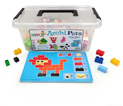 Obrázok produktu pre Little Architect Archi Pets Junior – Stavebnicové kocky, 350 dielov (12 modelov zvierat, s návodom formátu A5, plast, kompatibilné) – od 5 rokov, podľa CE a EN-71
