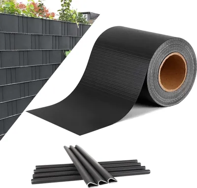 Produktbild von FIVMEN PVC stínící pásky pro dvojitý plot z plotovek stínící fólie pro plot z plotovek 65mx19cm včetně upevňovacích klipů 450g/m² větrná zábrana pro zahradní plot antracitová