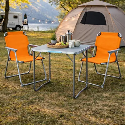 XL 3-teiliges Campingmöbel Set Alu mit Tragegriff Camping 80x60x68cm Orange