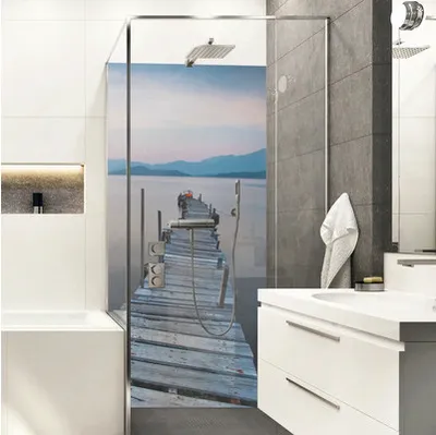 Produktbild von Duschrückwand mySpotti Shower Irgendwo Bootssteg Wasser 255 x 150 cm SH-255150-1237-HB