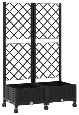 Produktbild von vidaXL Pflanzkübel mit Spalier und Rädern Schwarz 80 x 40 x 131,5 cm