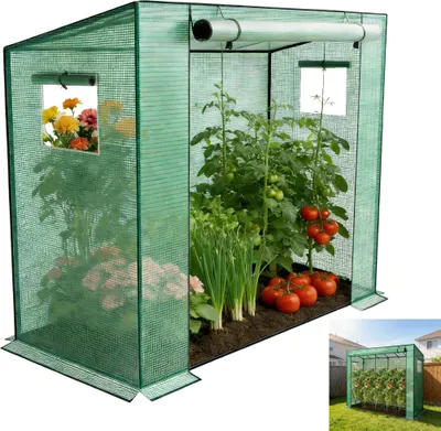 Produktbild von XMTECH Stabiles Tomatengewächshaus 200x80x150 cm, Winterfestes Foliengewächshaus mit Reißfester PE-Folie & Verzinktem Stahlrahmen, Ideal für Garten, Terrasse und Balkon, Grün