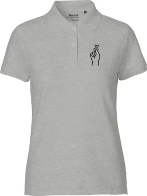 Produktbild von Huuraa Damen Polo Shirt K-Pop Fingerherz Zeichen XL Sport Grey Bio Baumwolle Fairtrade Poloshirt Geschenkidee
