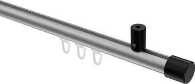 Produktbild von Interdeco Innenlaufstange / Gardinenstange mit Innenlauf Silbergrau / Schwarz, Typ Sonius Santo (Kappe) Deckenmontage, 20 mm Ø 1-läufig, 200 cm