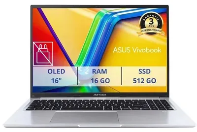 Immagine prodotto di ASUS VivoBook 16 OLED M1605, laptop (senza sistema operativo) – AMD Ryzen 5 150, 16 GB di RAM, 512 GB di SSD, schermo OLED da 16,0", Wi-Fi 6