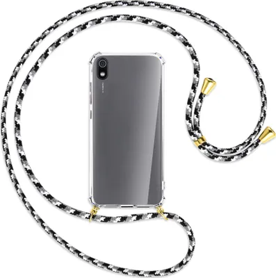 Produktbild von Handykette Backcover-Schutzhülle mit Band (Metall goldfarben) für Xiaomi Redmi 7A - schwarz/grau/weiß