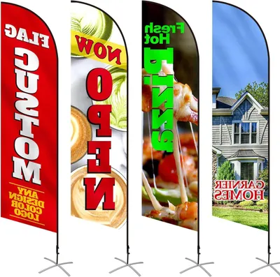 Productafbeelding van Aangepaste Veervlag - Eigen Ontwerp Vlag - Commerciële Reclame - Enkelzijdig Bedrukt - 2.5 X 12 Ft - Meerdere Kleuren