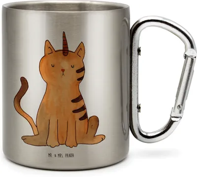 Produktbild von Mr. & Mrs. Panda Thermobecher Einhorn Katze - Transparent - Geschenk, Glitzer, Teetasse, Teebecher, Mieze, Regenbogen, karabiner tasse, Unicorn, Becher Aus Edelstahl
