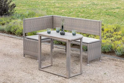 Produktbild von Merxx Eckbank Set inkl. Kissen - Stahlgestell mit Kunststoffgeflecht grau/beige - 50505-258