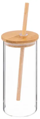 Produktbild von Glas mit Bambusdeckel und Strohhalm PALM 400 ml