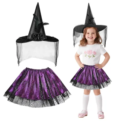 Imagen del producto de Conjunto de disfraz de bruja para Halloween para niños, incluye sombrero y falda, talla variable, ideal para carnaval