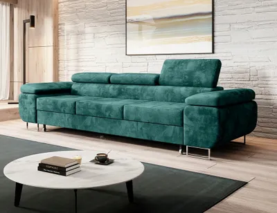 Produktbild von Easy4You Schlafsofa Norberg - 279 cm - Velour Flaschengrün - 3 Sitzer Sofa - Werstellbare Kopfstützen - Couch mit Schlaffunktion - Stoff: Monolith M-37