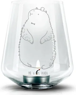 Produktbild von Mr. & Mrs. Panda Windlicht Glas Murmeltier - Transparent - Geschenk, Kerzenhalter, Teelichthalter, Anstand, gravur, Knigge, Laterne, Fröhlichkeit, Respekt, Freundlichkeit