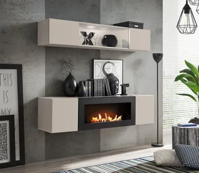 Produktbild von Anbauwand Wohnwand FLY N3 CC mit Push-Click System mit Bio Ethanol Kamin und Led