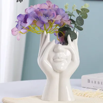 Produktbild von Wei? Vasen Tischdeko Keramik Modern Gesicht Vase Vintage Wei? Vase Trockenblumen Blumenvase Vasen fš¹r Wohnzimmer Hochzeit Porzelan Vase (B 21cm)