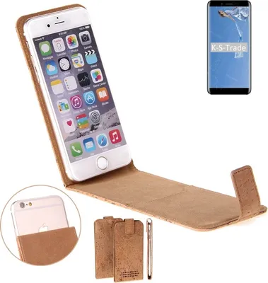 Produktbild von K-S-Trade Handy Hülle kompatibel mit Doogee X60L Kork-Hülle Flipstyle Case Schutz Hülle Kork Case Hülle Flip cover Klapphülle Tasche, braun 1x