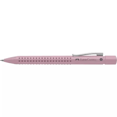 A pink mechanical pencil with a silver clip on a white background.