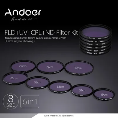 Obrázek produktu pro Sada fotografických filtrů 52 mm UV+CPL+FLD+ND (ND2, ND4, ND8) – ultrafialový, cirkulárně polarizační, fluorescenční, neutrální filtr pro Nikon, Canon, Sony,