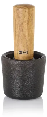 Produktbild von AdHoc Reibmörser Camo.6, Gusseisen/Akazienholz, D: 6,2 cm, H: 6 cm, Stößel D: 4,5 cm, H: 12,8 cm