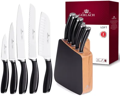 Immagine prodotto di Gerlach G02-0981M-ZENB-05PU-S2S1-01 Set di coltelli da cucina Loft Block-G02-0981M-ZENB-05PU-S2S1-01, acciaio inox