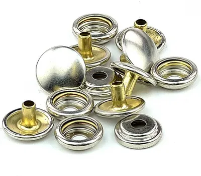 Produktbild von 10er Set Druckknopf Kappe Ø 15 mm + Sockel, Messing vernickelt, für Persenning
