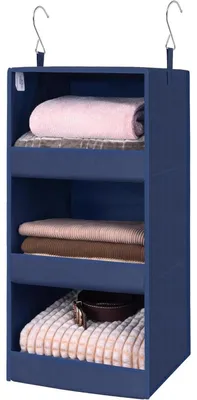 Obrázok produktu pre Závesný organizér s 3 priehradkami, tmavomodrá látka, skladacia konštrukcia, rozmer 30,5 x 30,5 x 75,5 cm