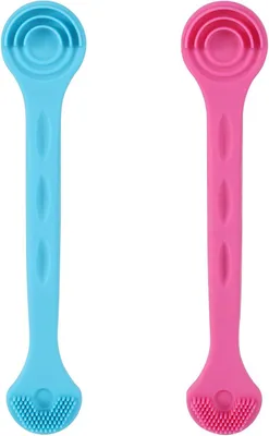 Obrázok produktu pre Škrabka na jazyk 2 ks, ružová a modrá, silikón, 12,5 x 2,4 cm, pre ústnu hygienu