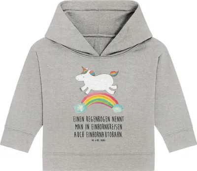 Produktbild von Mr. & Mrs. Panda Organic Baby Hoodie Einhorn Regenbogen 24. - 36. Monat - Heather Grey - Geschenk, Kapuzenshirt, Erwachsenwerden, Kapuzensweatshirt, Glitzer, Unicorn