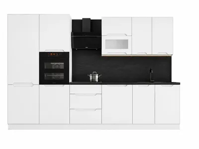 Produktbild von Küchenzeile – Küchenblock – Einbauküche – Komplettküche – Singleküche – Zivora – KS36-G320 – 320 cm – Weiß / Matt Ohne Arbeitsplatte & Elektrogeräte, KI-generiertes Bild